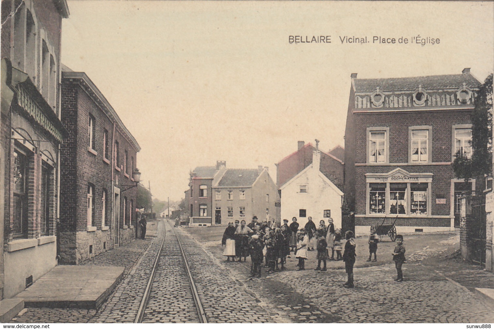 Bellaire - Vicinal. Place De L'Eglise (top Animation, Colorisée, Magasin De L'Union Coopérative, Edit. Vandenen) - Beyne-Heusay