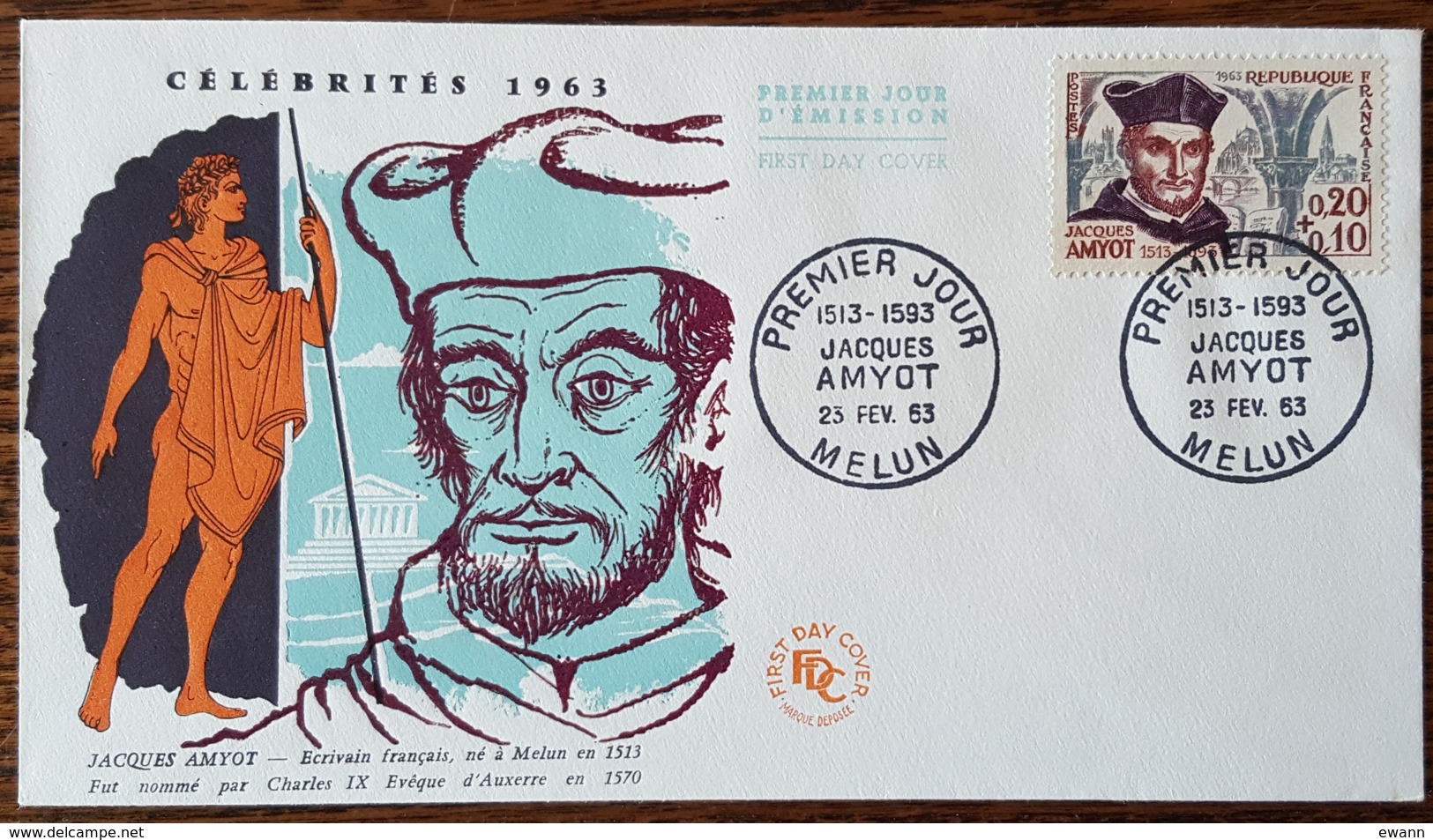 FDC 1963 - YT N°1370 - JACQUES AMYOT - MELUN - 1960-1969