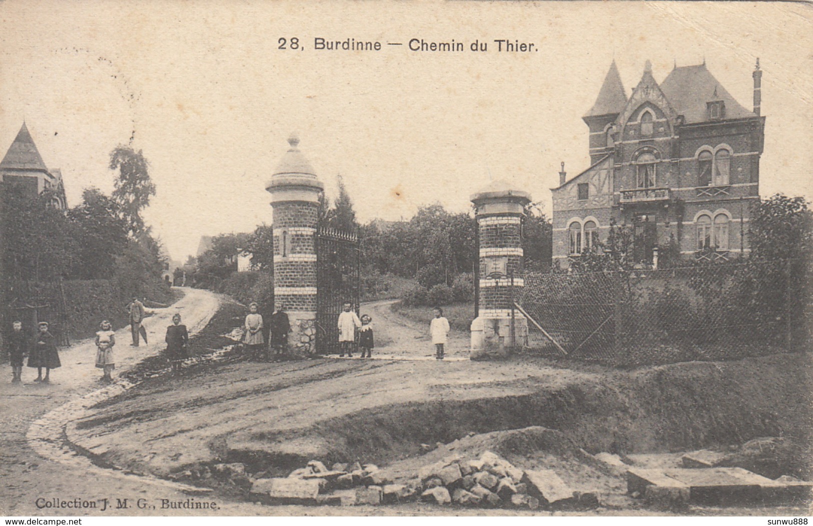 Burdinne - Chemin Du Thier (animée, Travaux, Collection J M G, Villa Médica, 1908, Pour Dr Moreau) - Burdinne