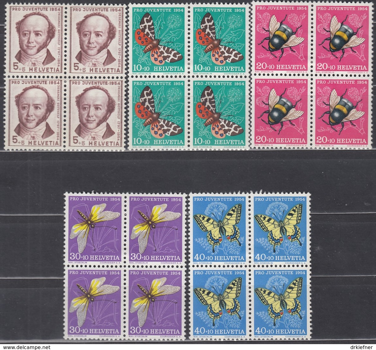 SCHWEIZ 602-606, 4erBlock, Ungebraucht *, Pro Juventute 1954, Insekten - Unused Stamps