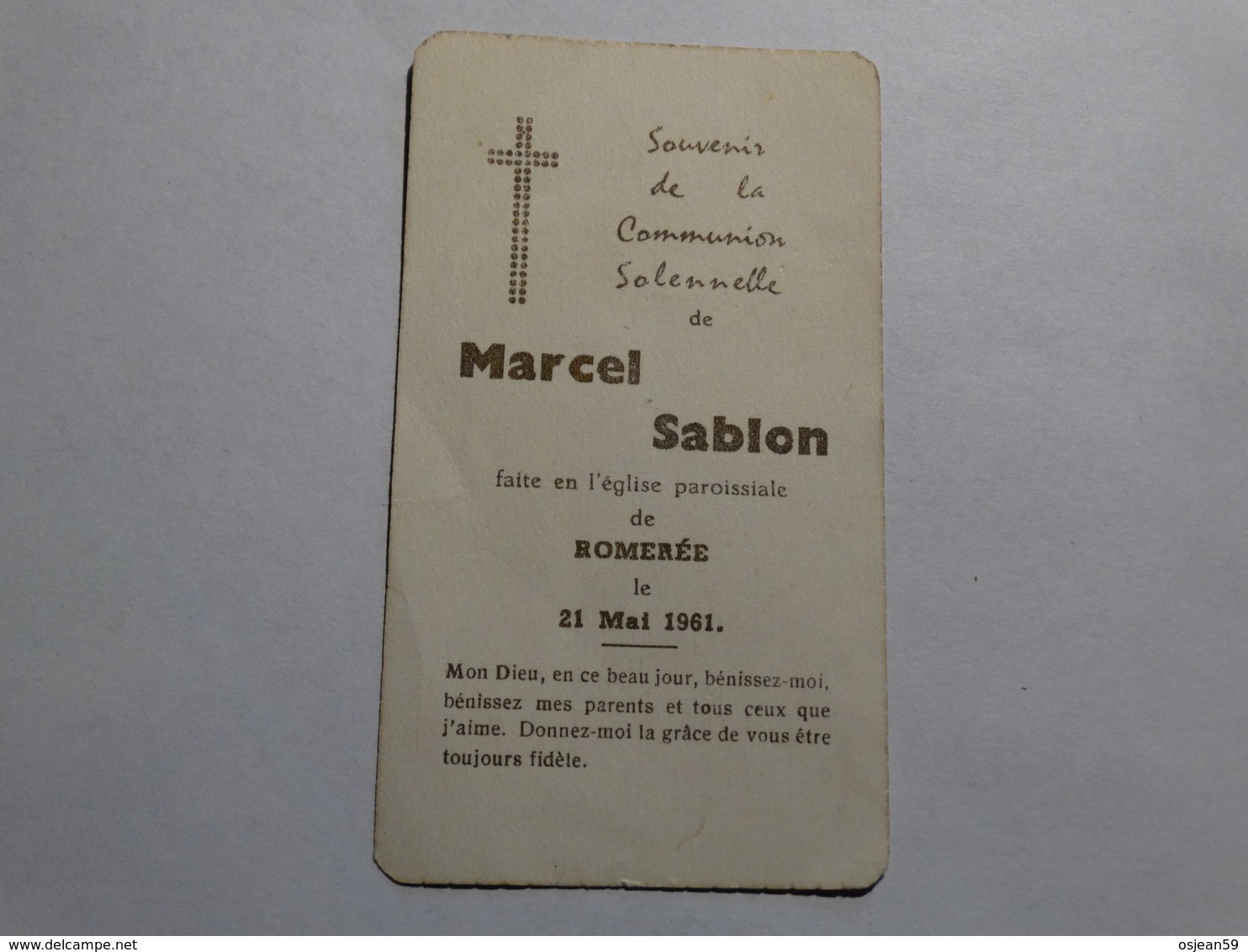 Souvenir De La Communion Solennelle De Marcel Sablon Le 21 Mai 1961 à Romerée (Namur). - Godsdienst & Esoterisme