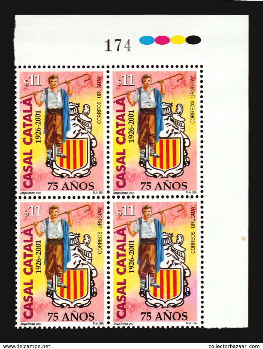 CASAL CATALA COSTUME SHEPHERD COAT OF ARMS CATALUNYA URUGUAY MNH BLOCK OF 4 ** CATALOGUE VALUE $12 - Disfraces