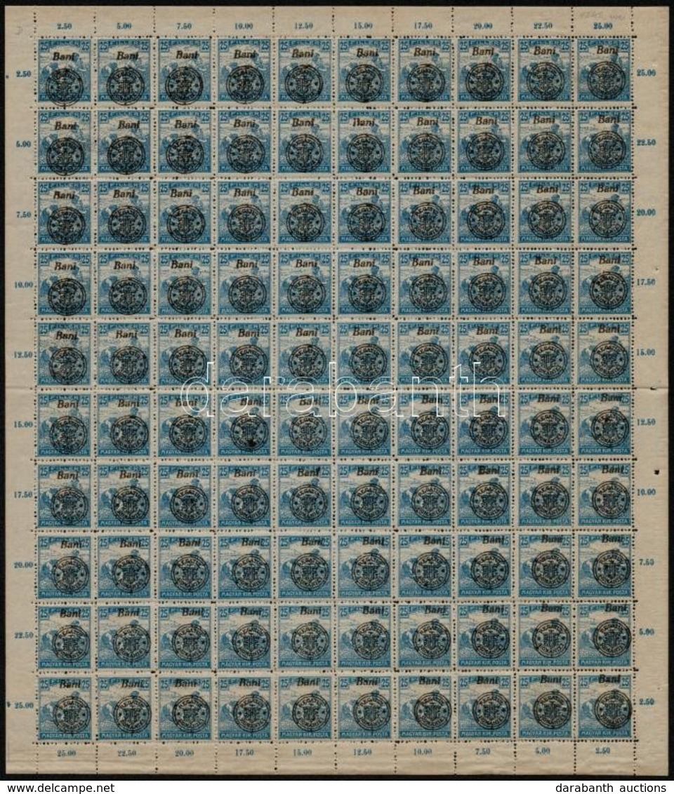 ** Nagyvárad 1919 Arató 25 Bani Középen Hajtott D Típusú Teljes ív, Lemezhibákkal, Bodor Vizsgálójellel (fogelválások) - Other & Unclassified