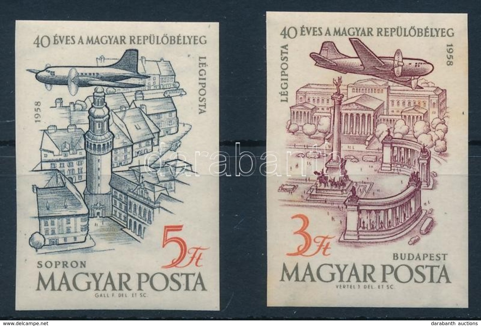 ** 1958 40 éves A Magyar Repülőbélyeg Vágott Sor (5.000)  (5Ft Kis Folt A Gumin) - Other & Unclassified