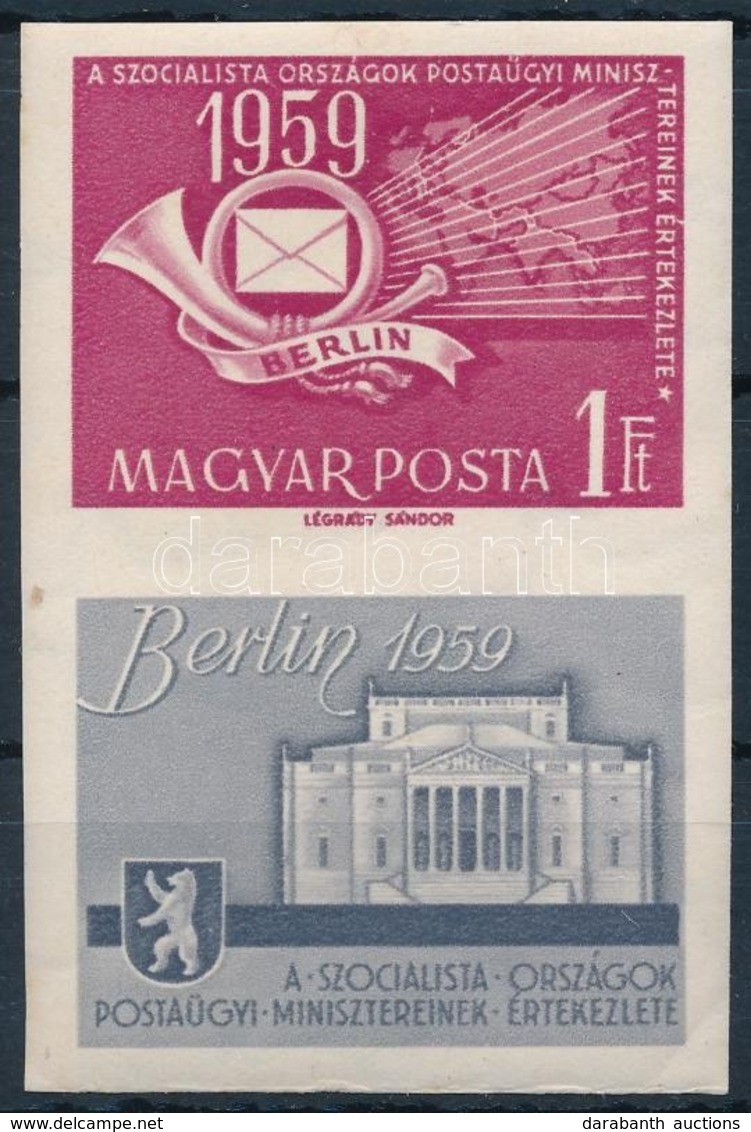** 1959 A Szocialista Országok Postaügyi Miniszterinek értekezlete Vágott Alsó Szelvényes Bélyeg (4.000) - Sonstige & Ohne Zuordnung