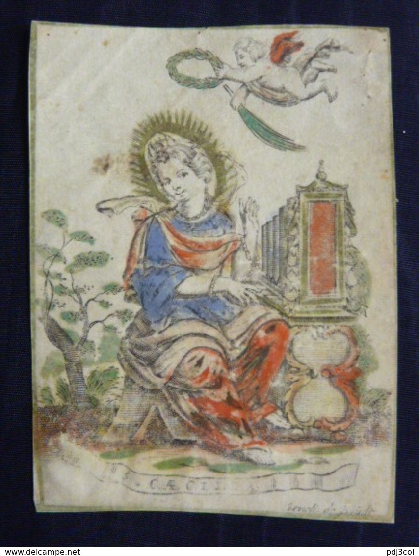 Rare Image Pieuse Gravure Sur Cuivre Tirée Sur Vélin Et Rehaussée - Vers 1700 Par Cornelius De Boudt - Sainte Cécile - Images Religieuses