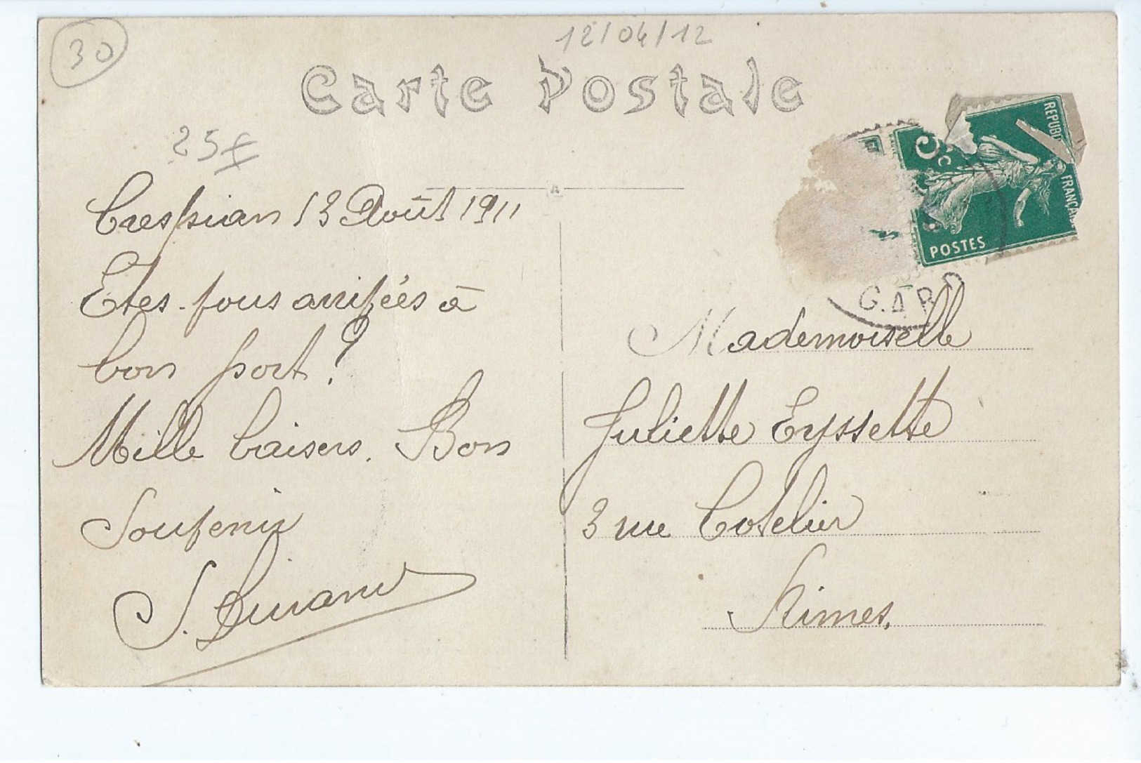 Cpa -   Dpt    - Gard  -   Crespian   Mas De Reille   Et Pont De Doulibre  - -      (  Selection  )   Rare   1911 - Autres & Non Classés