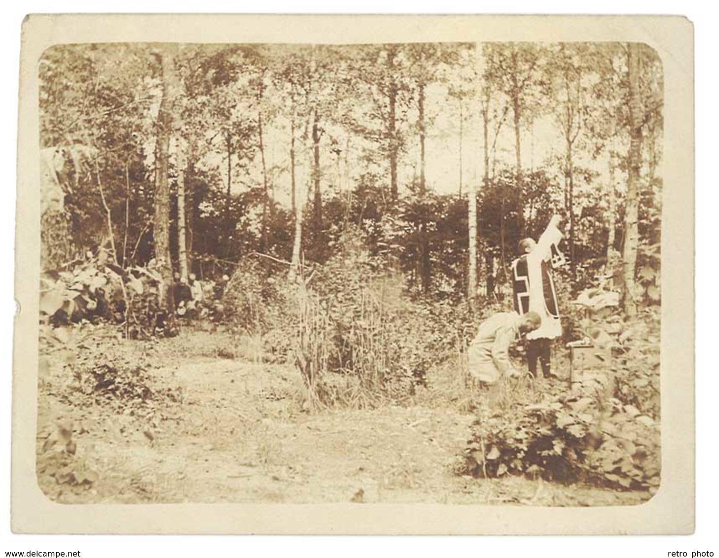 Photo Guerre 1914/1915 - Curé , Messe En Forêt - Guerre, Militaire