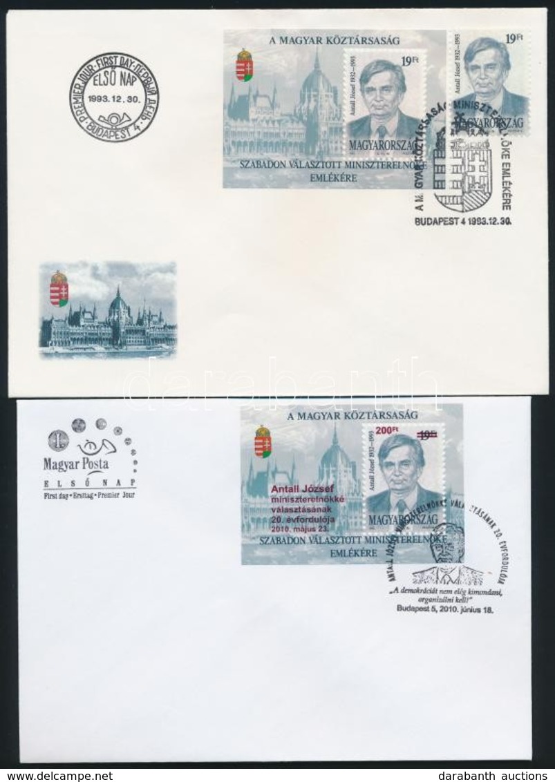 1993/2010 Antall József Bélyeg és Blokk FDC-n + Felülnyomott Blokk FDC-n (7.000) - Other & Unclassified