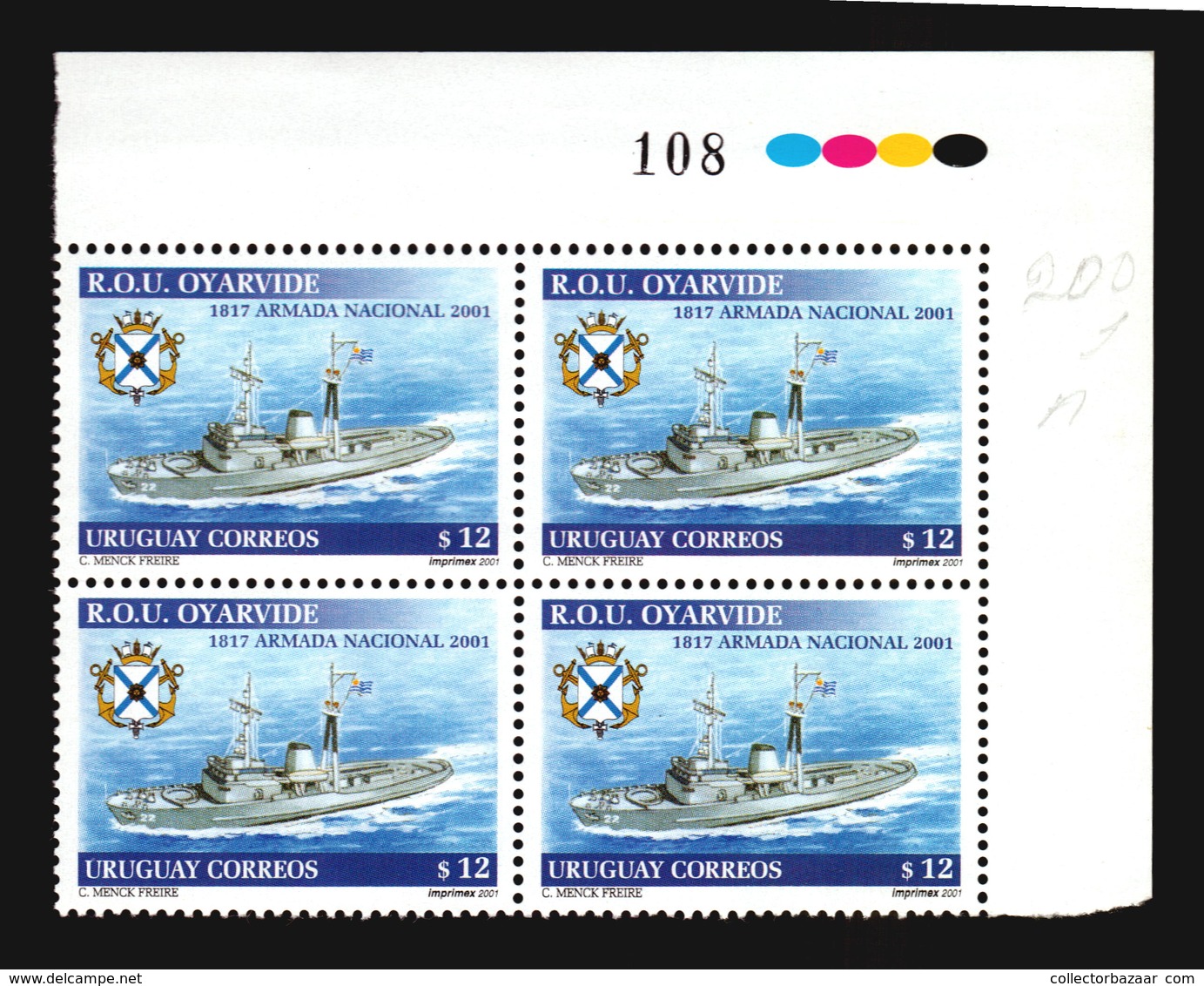 MILITARY BOAT NAVY HYDROGRAPHIC SHIP  URUGUAY MNH BLOCK OF 4 ** CATALOGUE VALUE $14 - Militaria