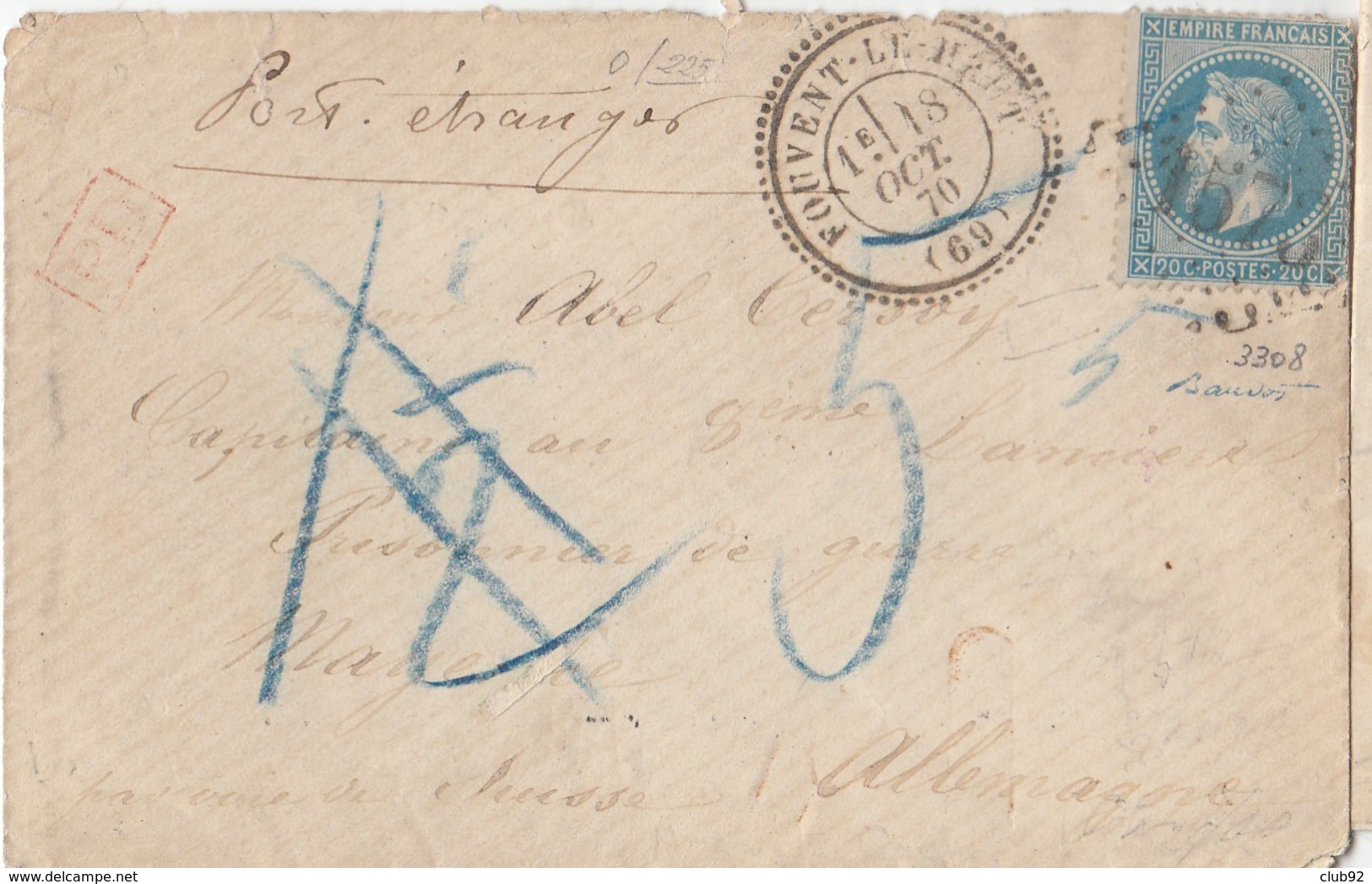 N° 29( Dft) / Lettre (.) GC 1573 De FOUVENT LE HAUT  ( Franche Comté) / 18.10.1870 " PAR VOIE De SUISSE " -> MAYENCE / A - 1849-1876: Classic Period