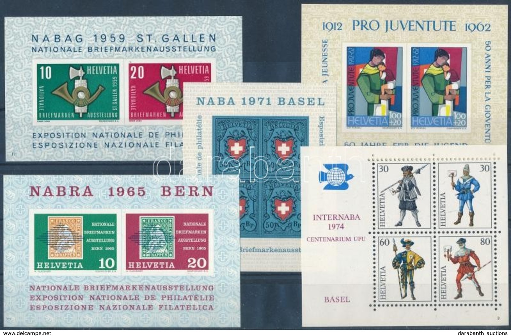 ** Svájc 1959-1974 5 Db Klf Blokk Mi 16, 18, 20, 21, 22 (Mi EUR 33,-) - Other & Unclassified