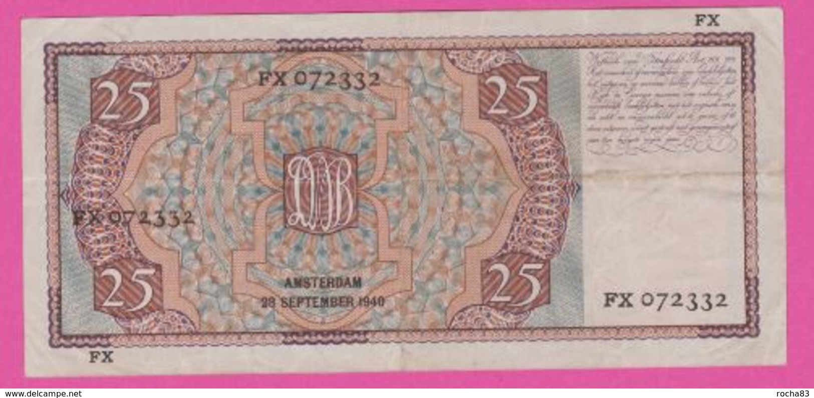 NETHERLANDS - PAYS BAS - 25 Gulden Du 28 09 1940  - Pick 50 TB+ - 25 Gulden