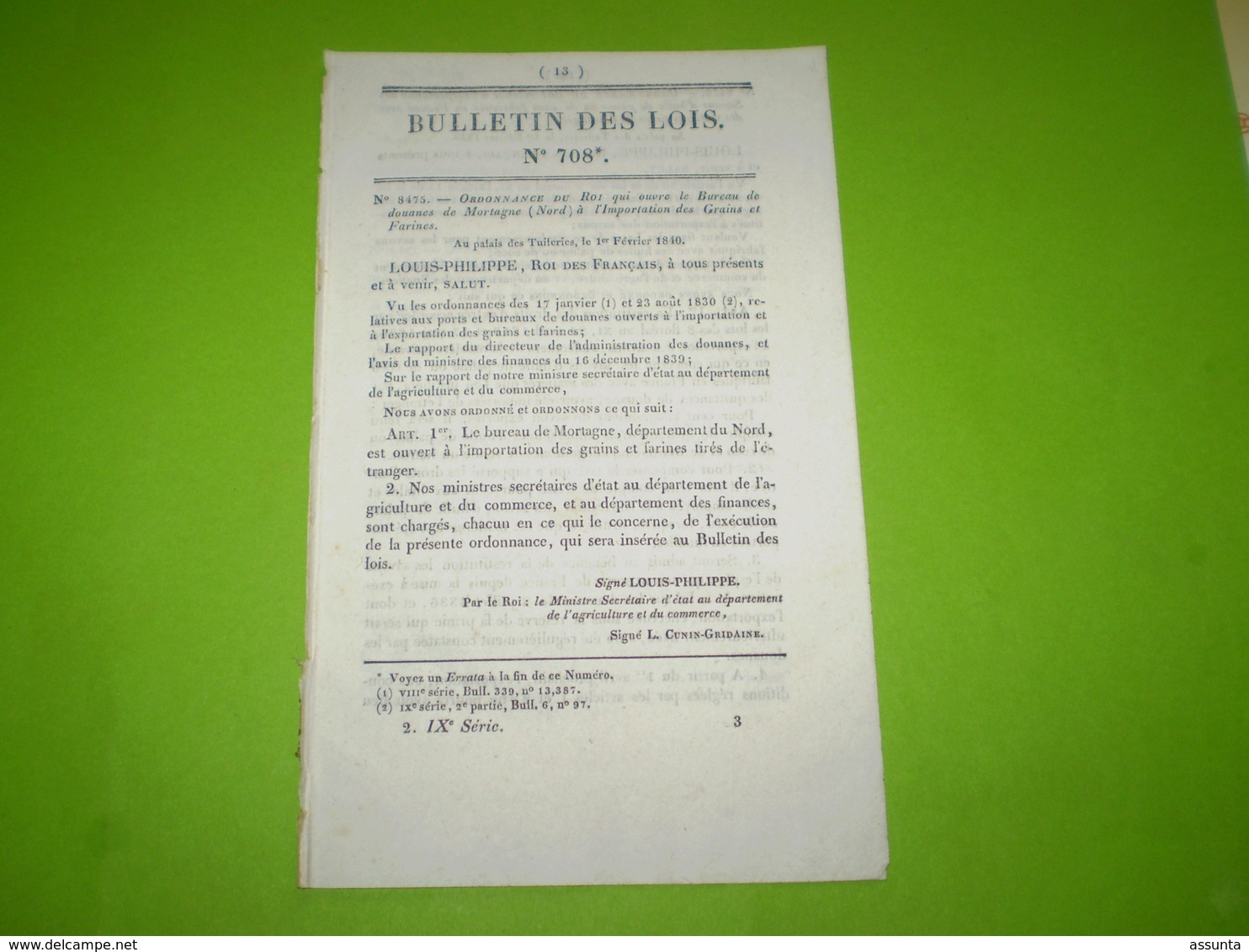 Douanes Mortagne, Nord. Exportation De Savons D'huile De Palme Ou Coco Fabriqués En France. Modification Nom De Famille - Decrees & Laws