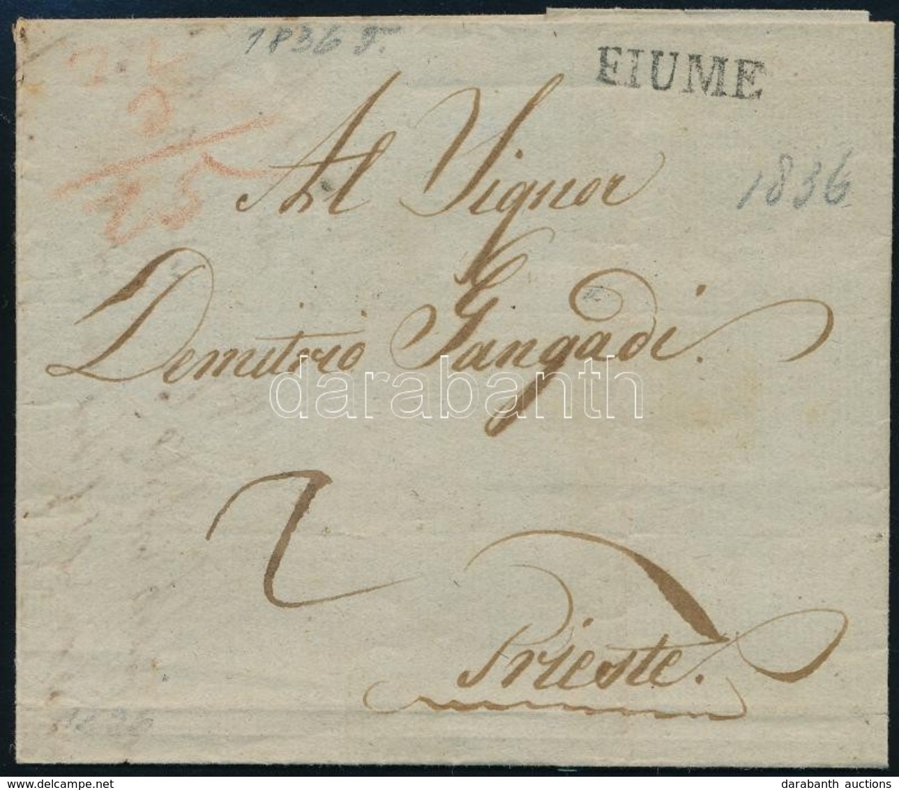 1836 Portós Levél ,,FIUME' - ,,TRIEST' - Other & Unclassified