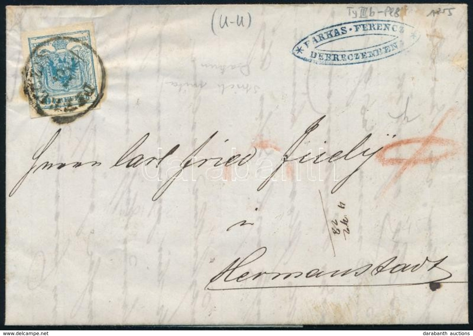 1855 9kr MP III Levélen ,,DEBRECZIN' - ,,HERMANNSTADT' - Other & Unclassified
