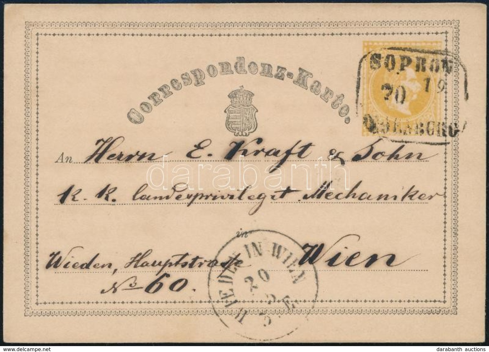 1870 2kr Díjjegyes Levelezőlap ,,SOPRON OEDENBURG' - ,,WIEDEN IN WIEN' - Other & Unclassified