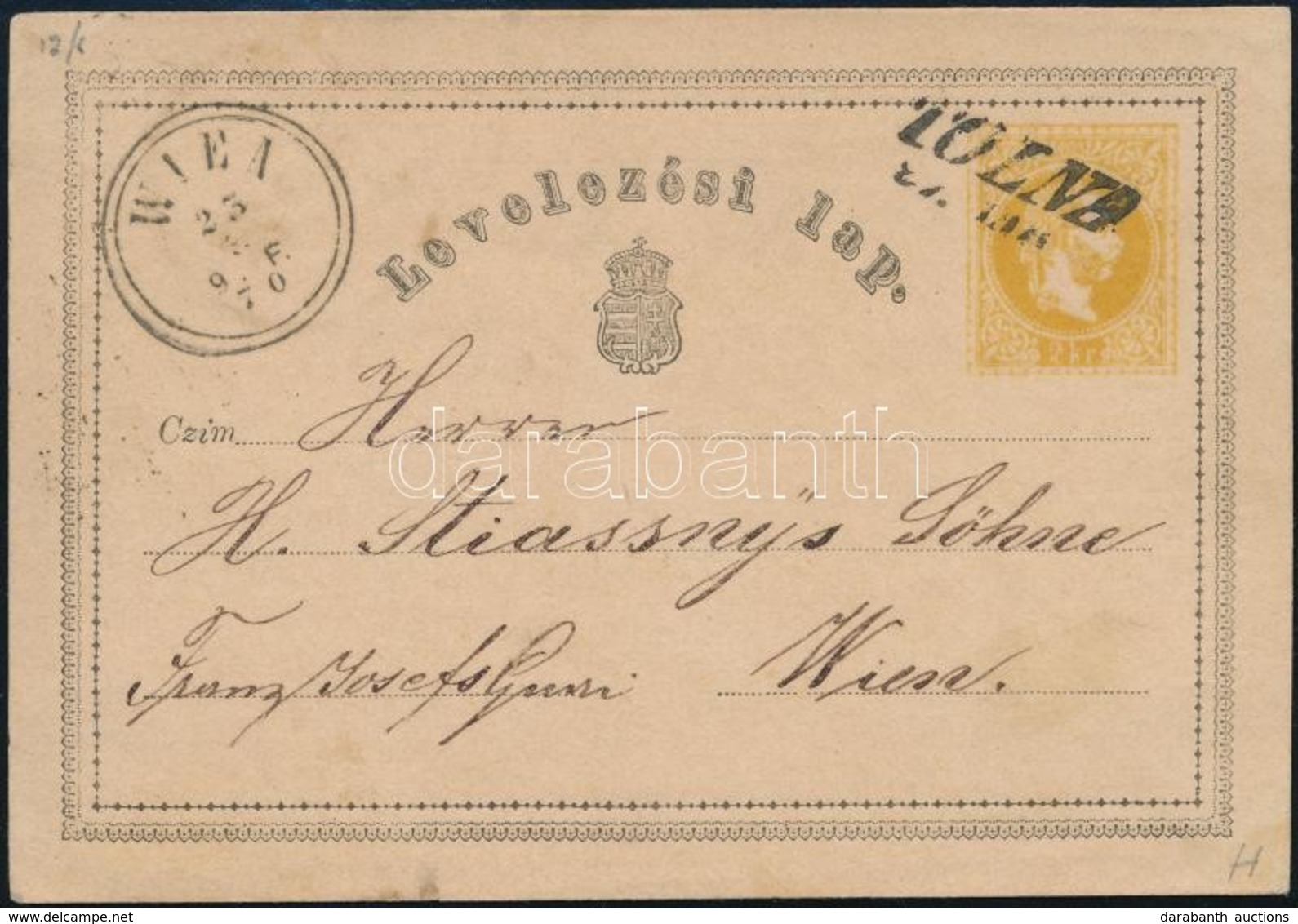 1870 2kr Díjjegyes Levelezőlap ,,TOLNA' - ,,WIEN' - Other & Unclassified