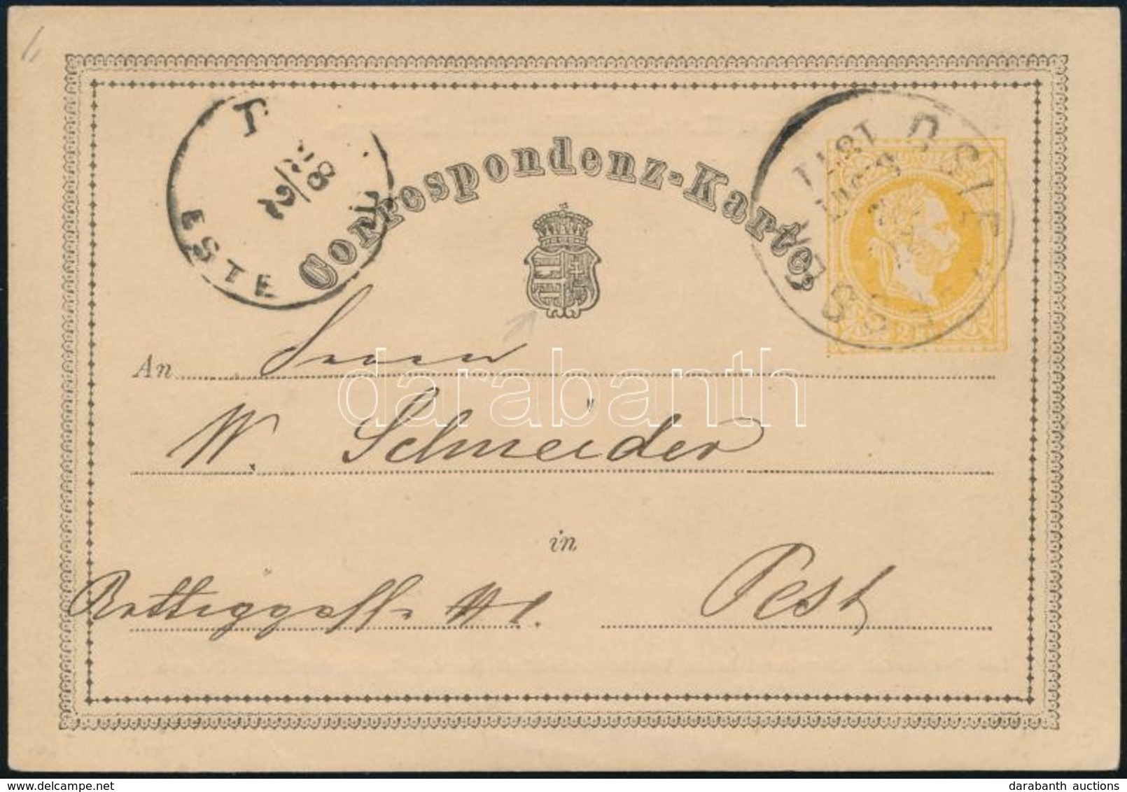 1871 2kr Díjjegyes Levelezőlap ,,OSIEK-ESSEG' - ,,PEST' - Other & Unclassified