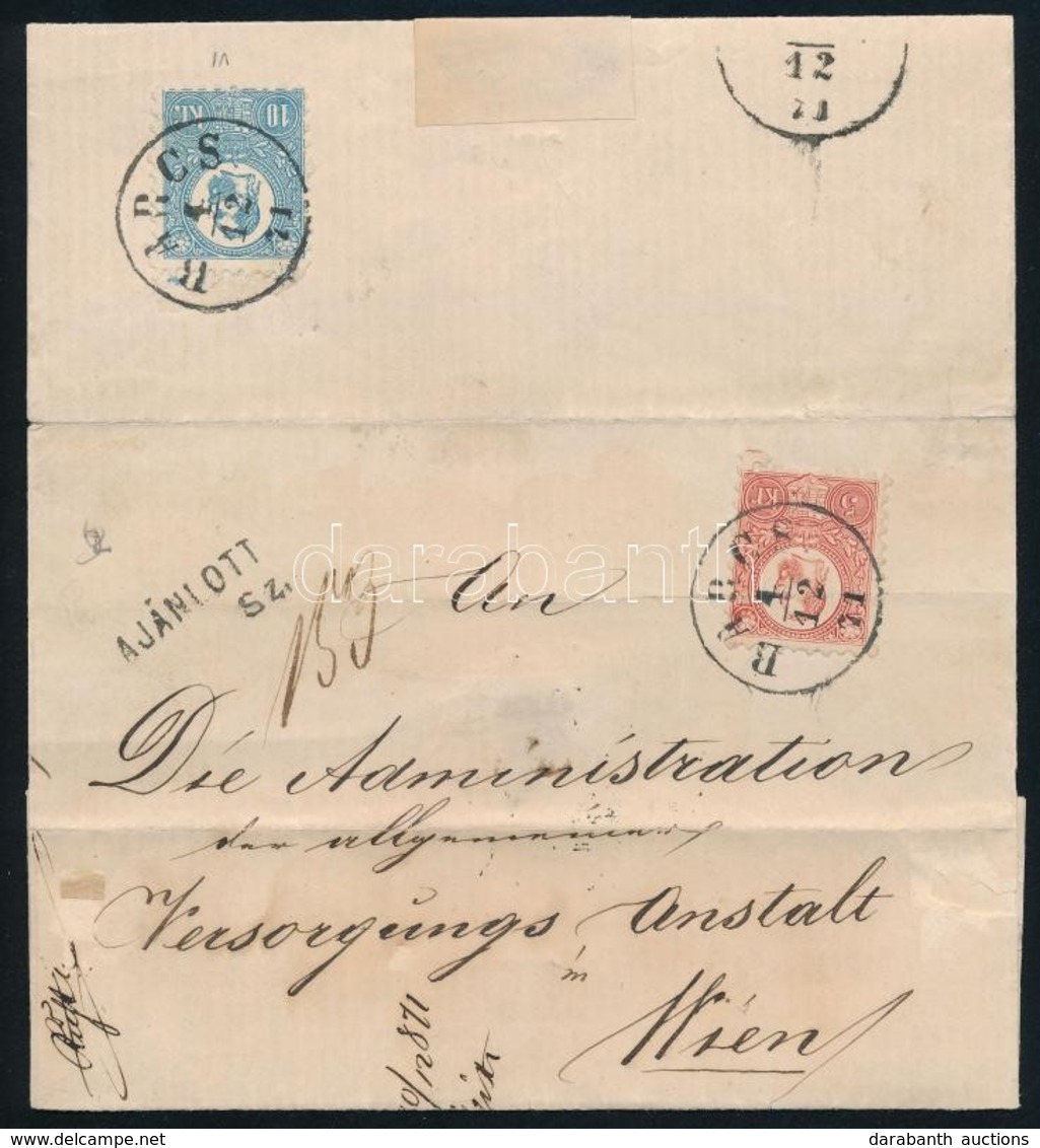 1871 Kőnyomat 10kr + Réznyomat 5kr Vegyes Bérmentesítésű Ajánlott Levél (350.000) / Mi 4 + 10 Mixed Franking On Register - Other & Unclassified