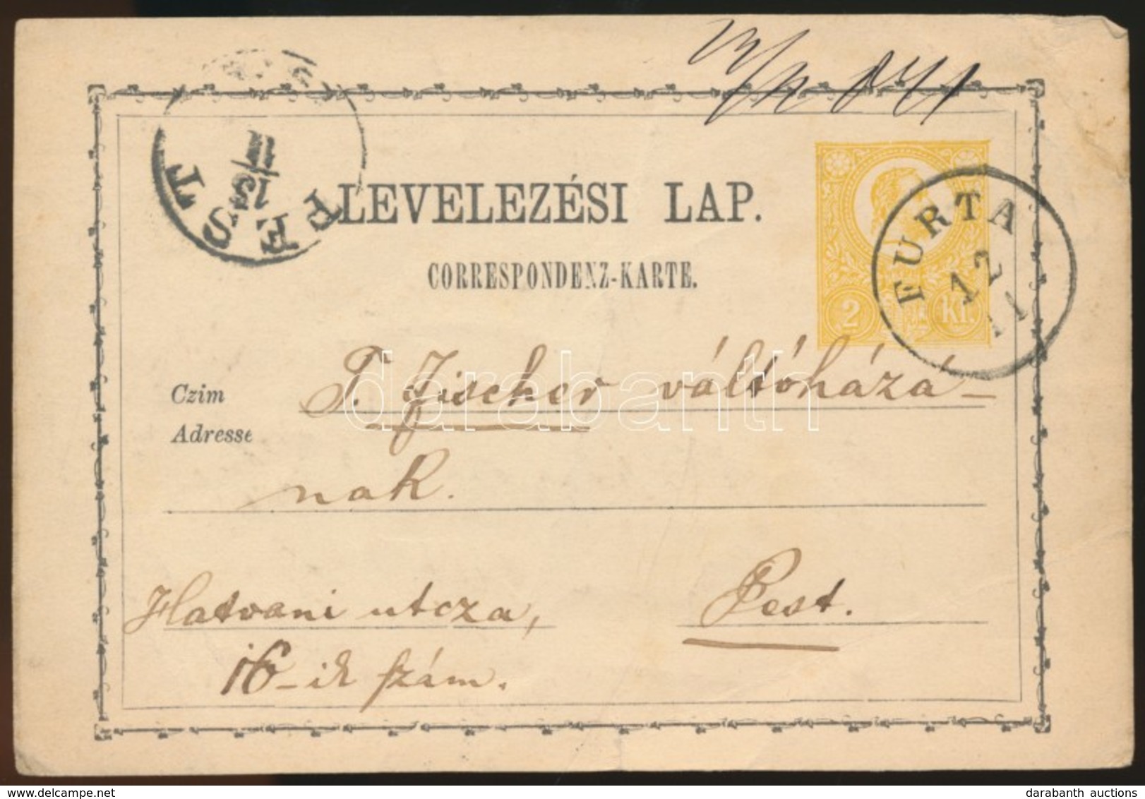 1871 Díjjegyes Levelezőlap / PS-card 'FURTA' - 'PEST' - Sonstige & Ohne Zuordnung