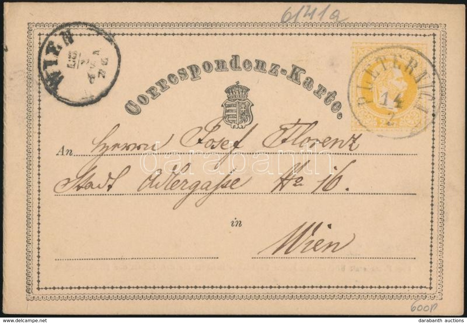 1871 Díjjegyes Levelezőlap 'PLETERNICA' - 'WIEN' - Sonstige & Ohne Zuordnung
