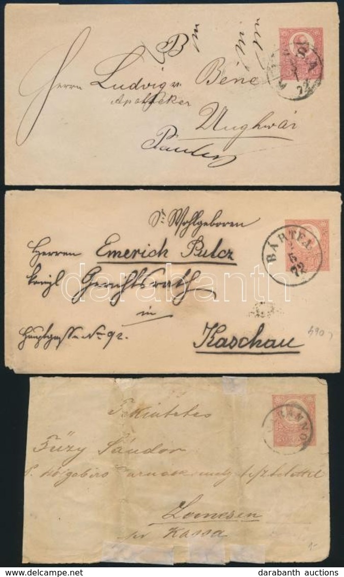 1872 3 Db 5kr Díjjegyes Levél 'KASSA', 'BÁRTFA', 'VARANNO' - Other & Unclassified