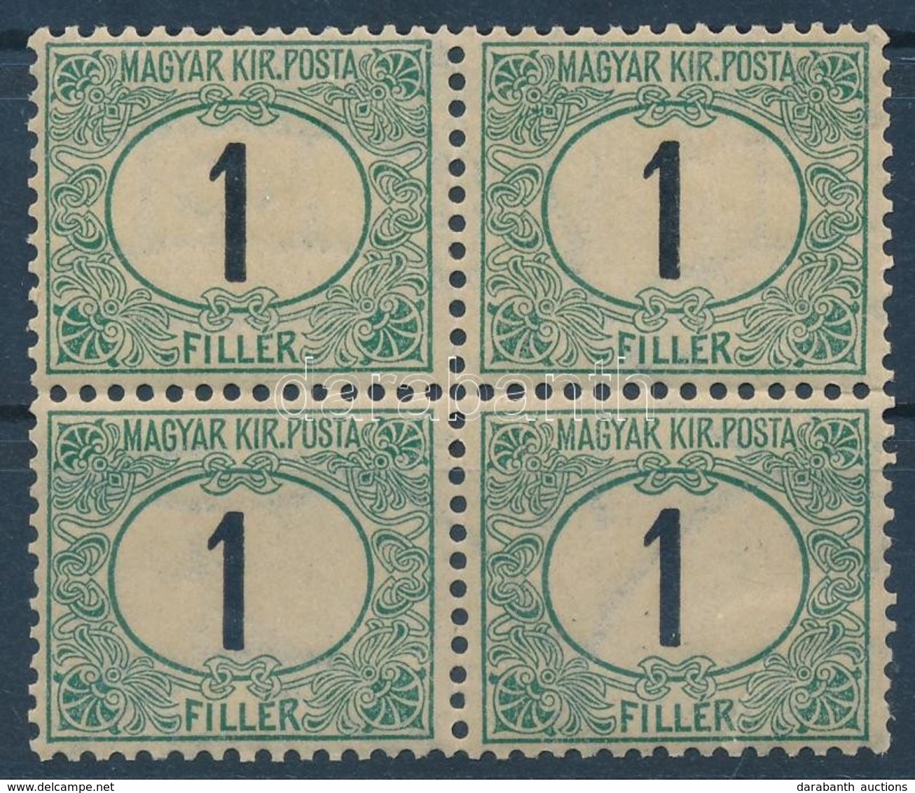 ** * 1903 Zöldportó 1f Négyestömb Számvízjellel, A Számvízjeles Bélyeg Törött - Other & Unclassified