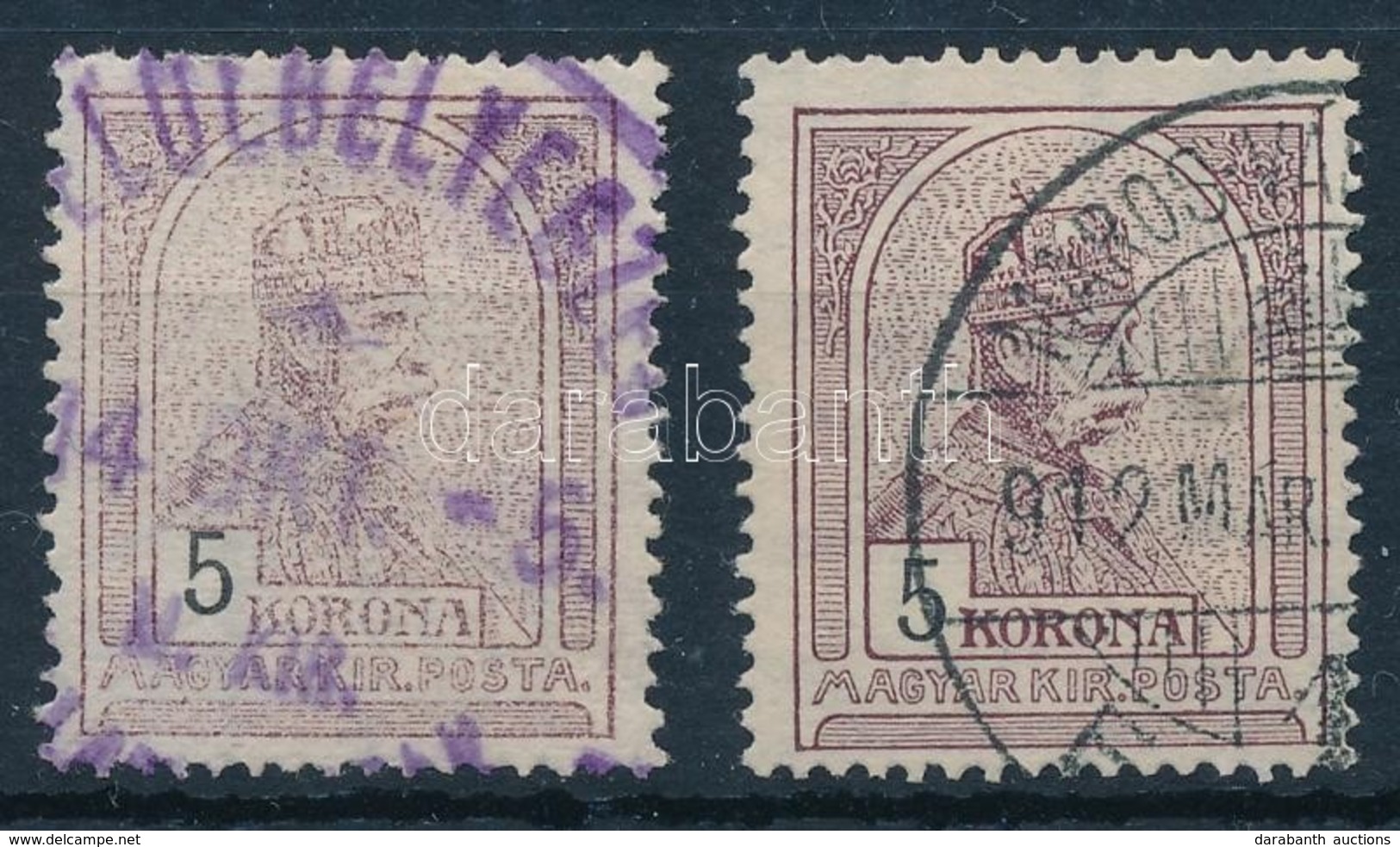 O 1909 Turul 2 X 5K Ritkább Vízjelállással Stecklapon - Other & Unclassified