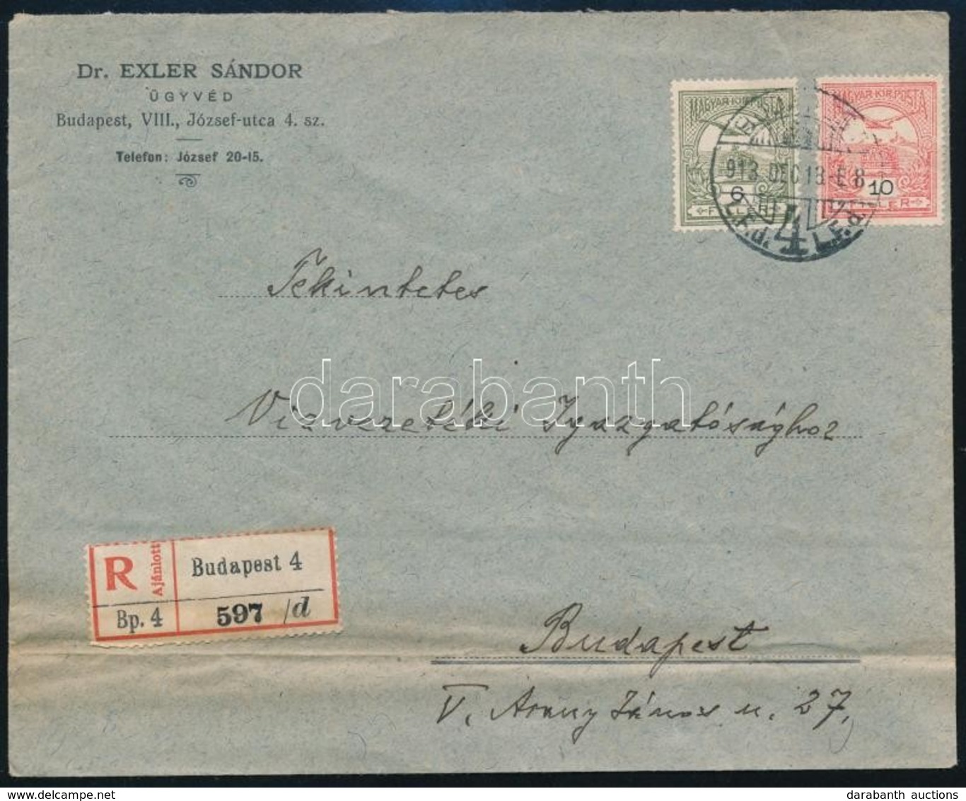 1913 Budapest Helyi Ajánlott Levél - Other & Unclassified