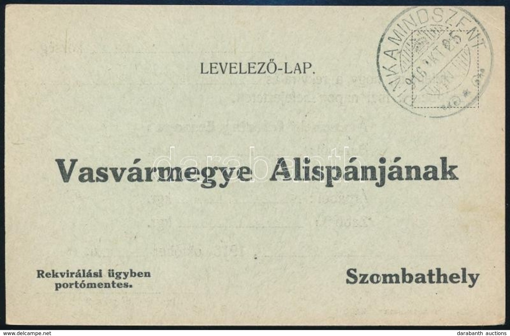 1916 Portómentes Levelezőlap Rekvirálési ügyben 'PINKAMINDSZENT' - Other & Unclassified