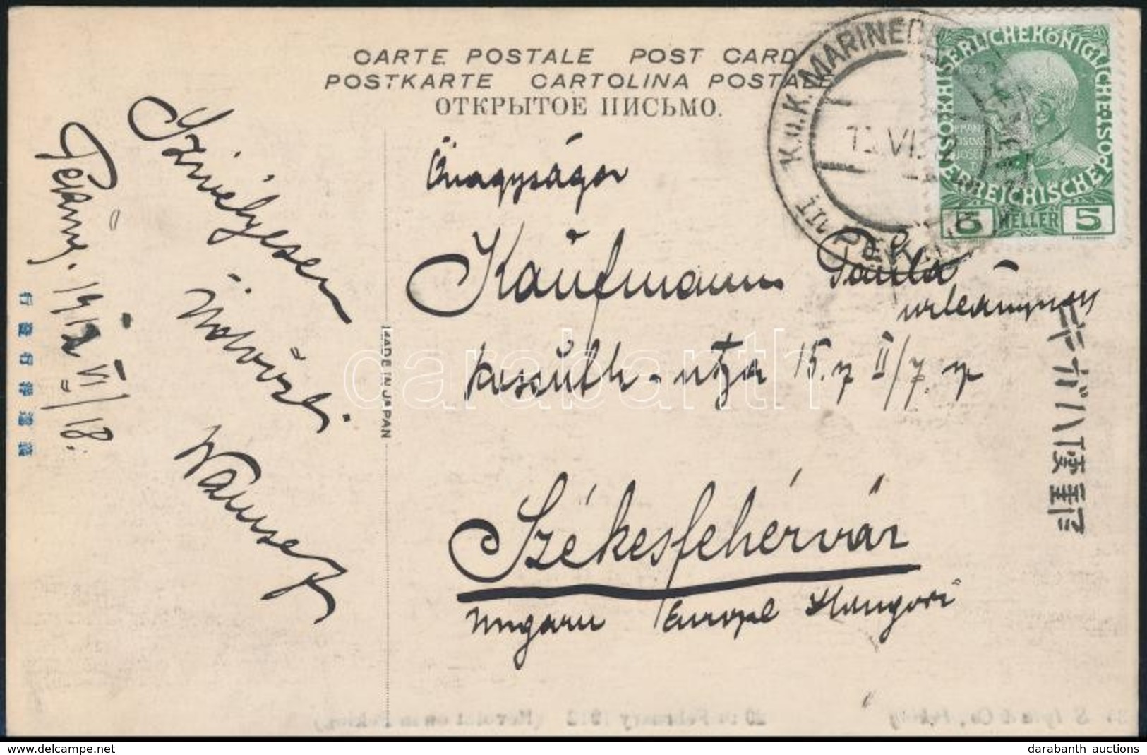 1913 Képeslap Kínából / Postcard From China 'K.u.K. MARINEDETACHEMENT / In PEKING' - Székesfehérvár - Sonstige & Ohne Zuordnung
