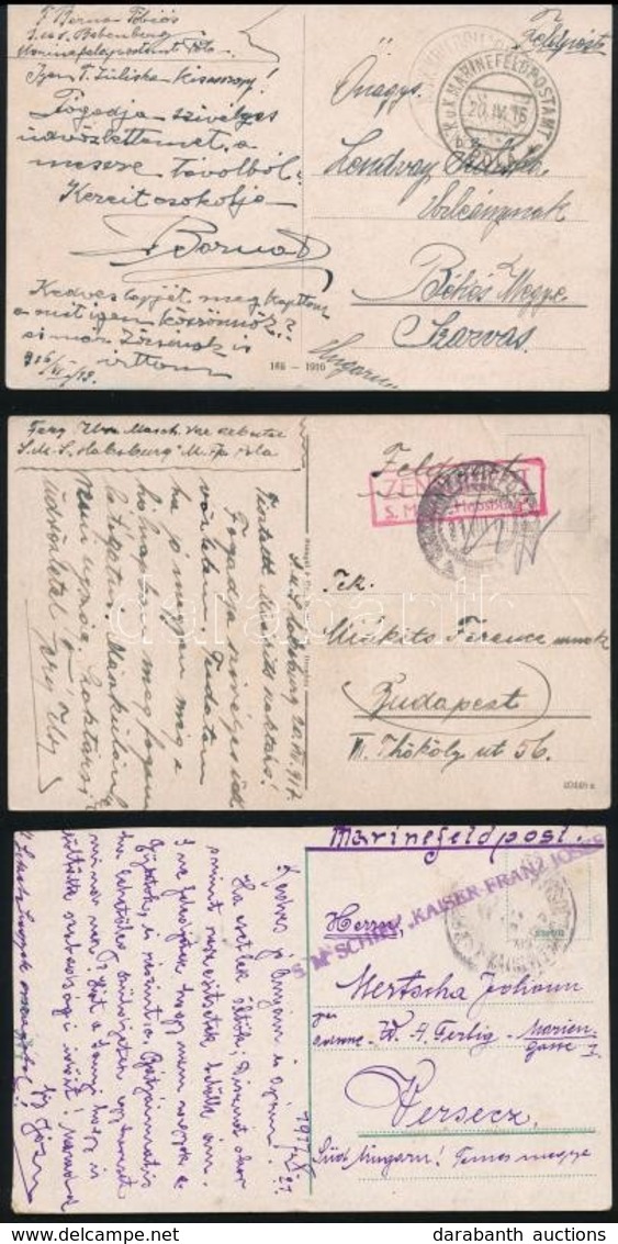 1914-1918 3 Db Tábori Posta Képeslap Haditengerészeti Postával 'BABENBERG', 'KAISER FRANZ JOZEFf', 'HABSBURG' - Other & Unclassified