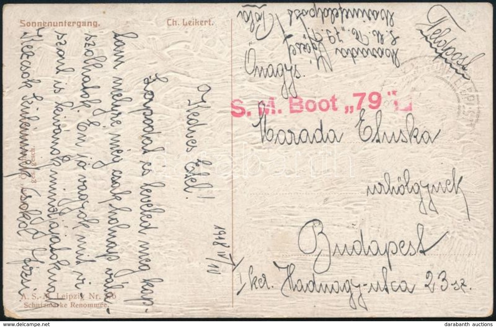 1918 Tábori Posta Képeslap Haditengerészeti Postával 'S.M. BOOT 79' - Sonstige & Ohne Zuordnung