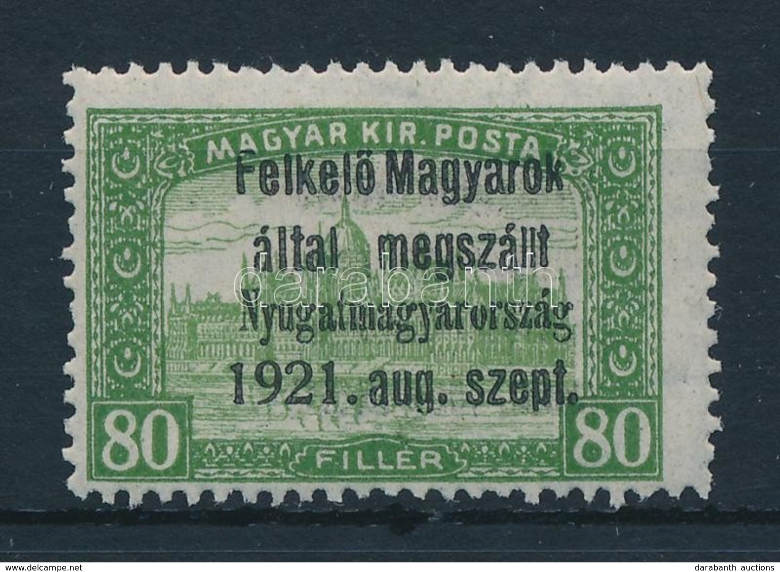 ** Nyugat-Magyarország I. 1921 Parlament 80f Próbanyomat, Bodor Vizsgálójellel - Sonstige & Ohne Zuordnung