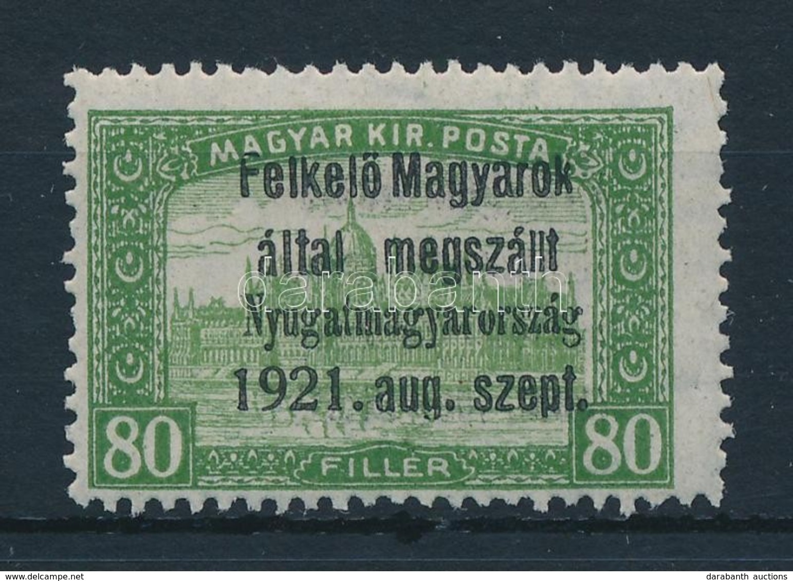 ** Nyugat-Magyarország I. 1921 Parlament 80f Próbanyomat, Bodor Vizsgálójellel - Other & Unclassified