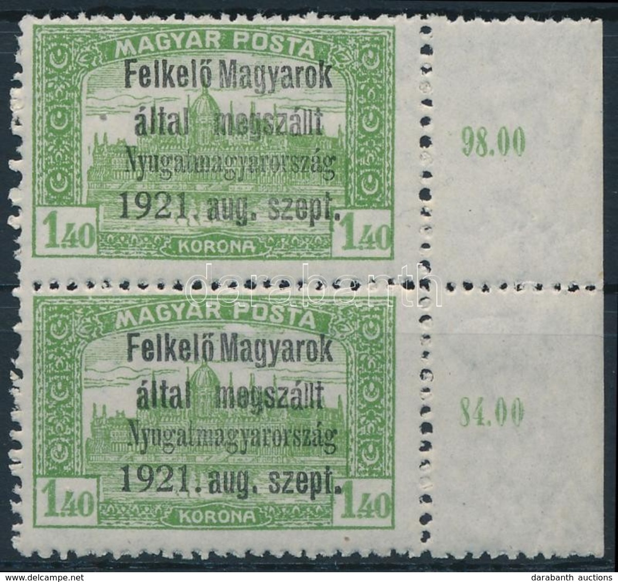 ** Nyugat-Magyarország I. 1921 Magyar Posta 1,40K Pár Próbanyomat, Mindkettő Bodor Vizsgálójellel - Other & Unclassified