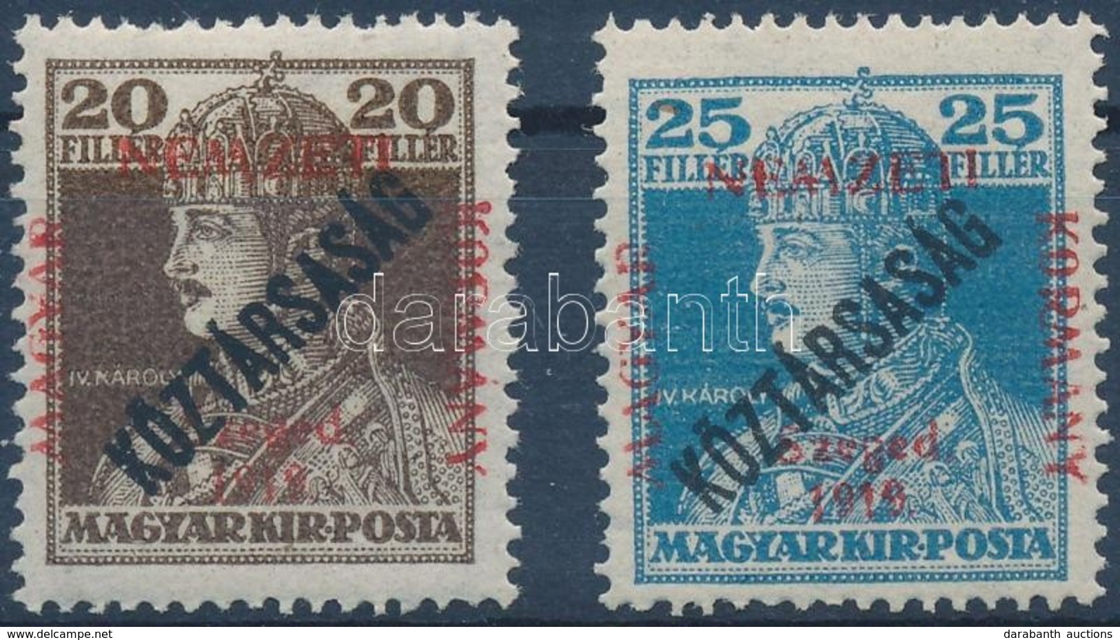 ** Szeged 1919 Károly/Köztársaság 20f, 25f Garancia Nélkül (32.500) - Other & Unclassified