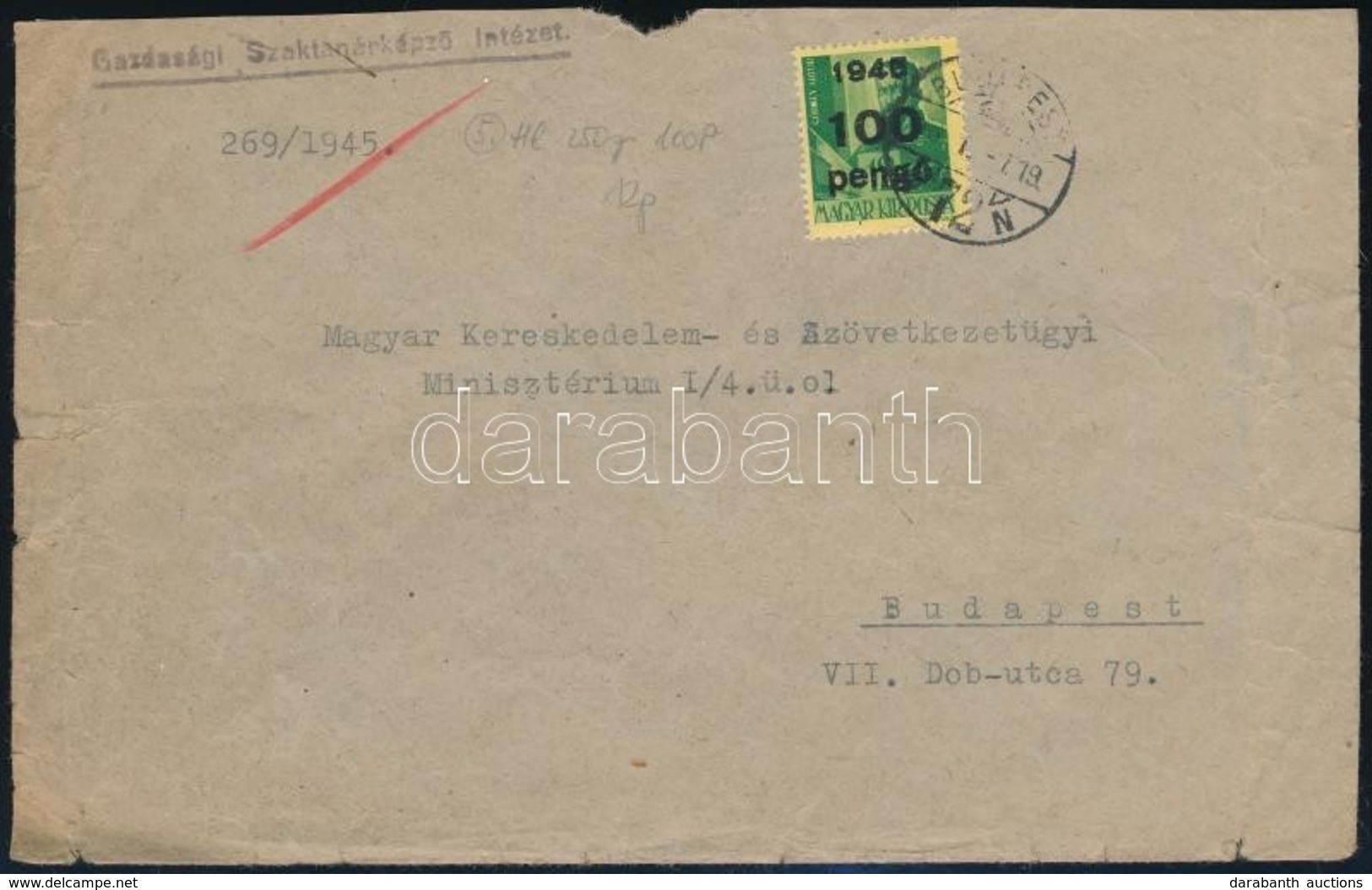 1946 (5. Díjszabás) Helyi Levél Kisegítő 100P/12f Bérmentesítéssel - Other & Unclassified
