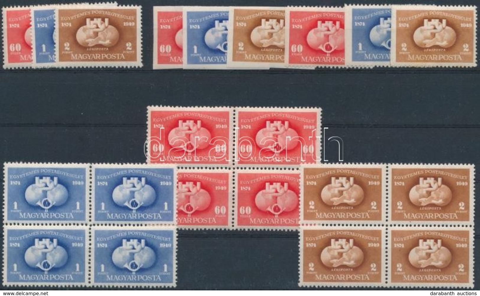 ** 1949 UPU 3 Klf Sor + A Sor Négyestömbökben (8.500) - Other & Unclassified