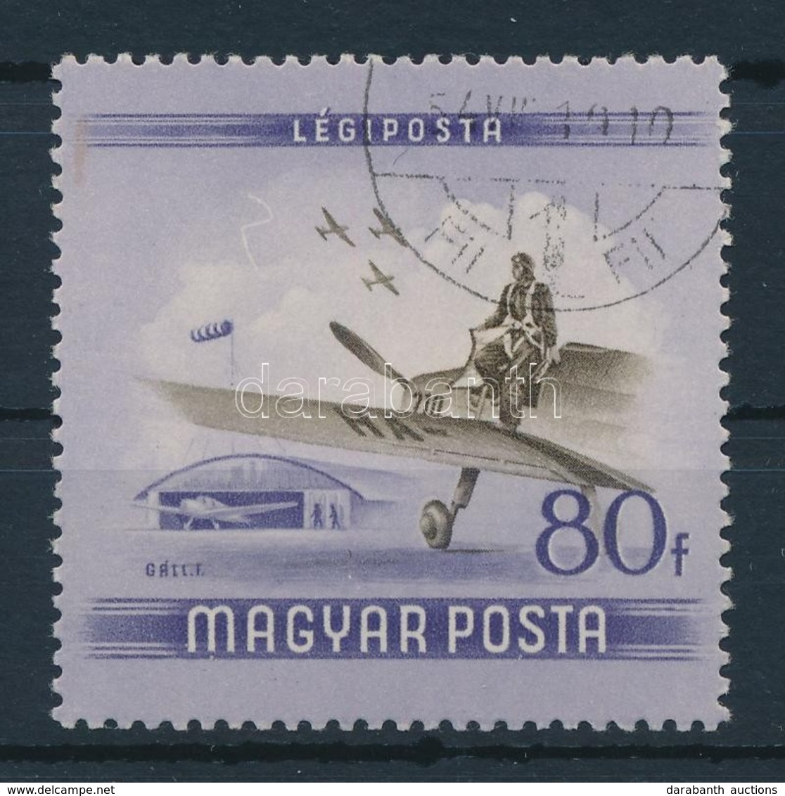 O 1954 Repülőnap 80f, Görbe Fehér Vonal A Szélzsák Felett - Other & Unclassified