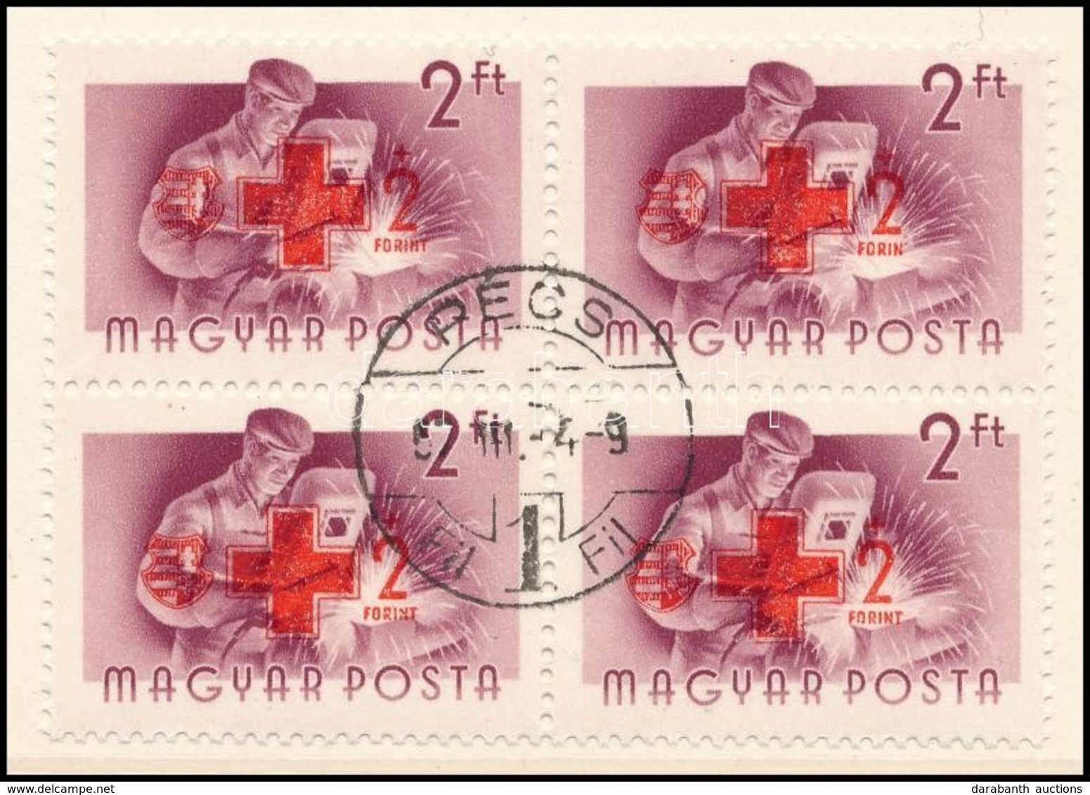 O 1957 Vöröskereszt 2Ft Négyestömb Benne 'FORIN' Tévnyomat - Sonstige & Ohne Zuordnung
