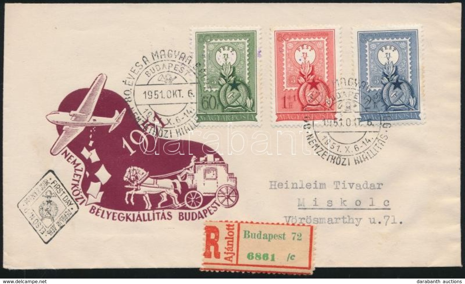 1951 80 éves A Magyar Bélyeg Elsőnapi Ajánlott Levél (4.500) - Other & Unclassified