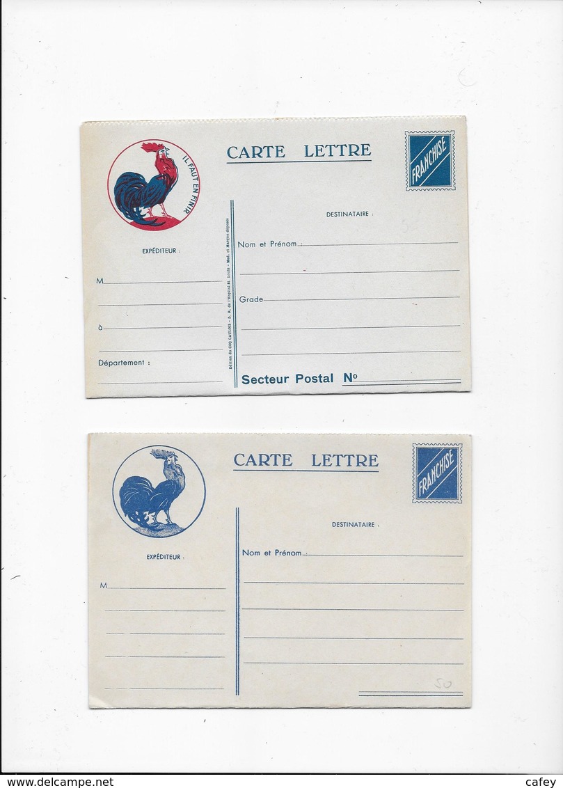 2 CARTES LETTRES FM GUERRE 39/45 Illustration COQ - Guerre De 1939-45