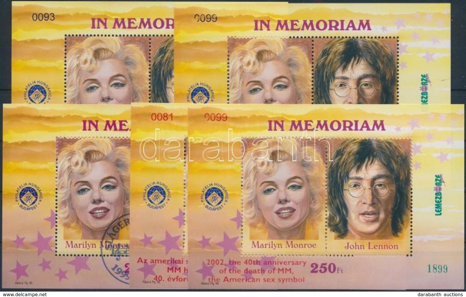 ** 1999-2002 In Memoriam Marilyn Monroe 5 Db Klf Emlékív (14.500) - Other & Unclassified