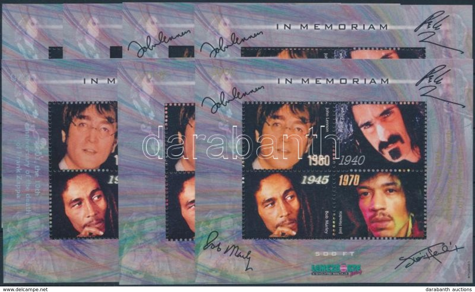 ** 2000-2002 In Memoriam John Lennon, Bob Marley, Frank Zappa, Jimi Hendrix 7 Db Emlékív (36.000) - Other & Unclassified