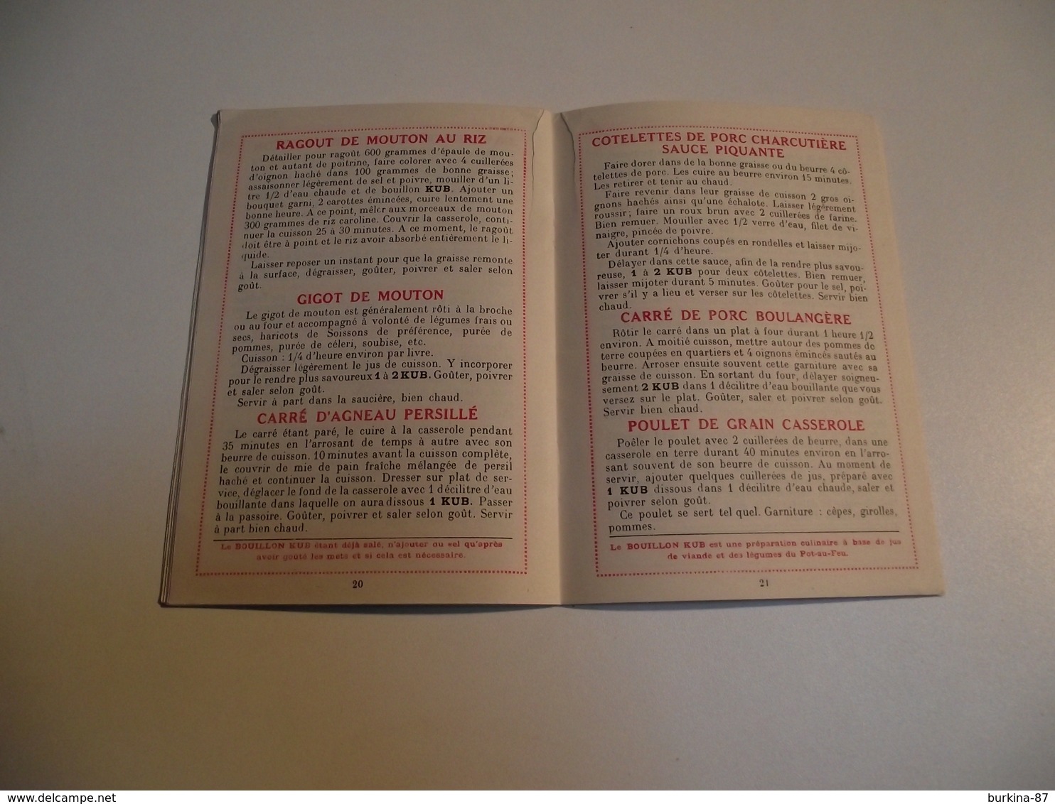 KUB ,Bouillon ,  LIVRET publicitaire de RECETTES ,  1925, 32 pages