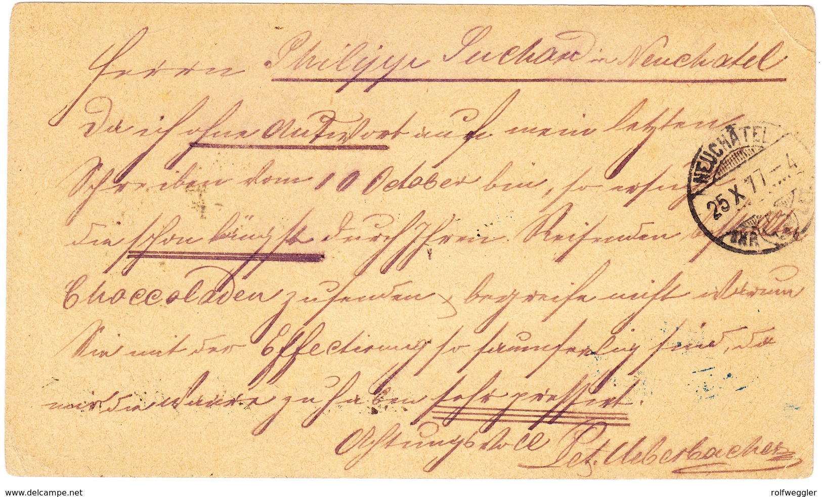 1877 2 Kr Ganzsachenkarte Mit Zusatzfrankatur; Gestempelt Bahnhofpostamt Bozen An Philippe Suchard Neuchatel - Briefe U. Dokumente