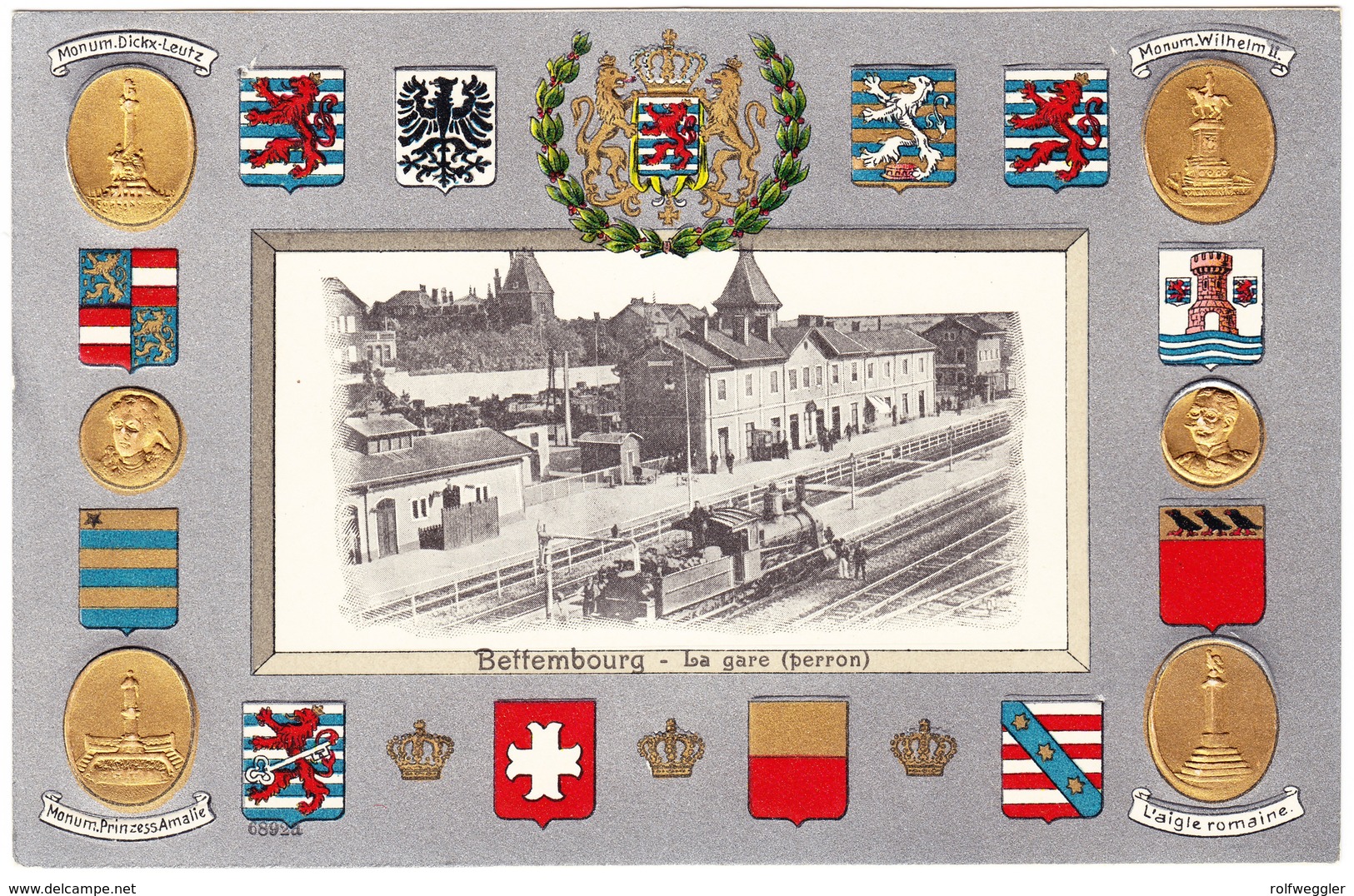 Ungelaufene Prägekarte Aus Bettembourg Bahnhof Mit Lokomotive - Bettembourg