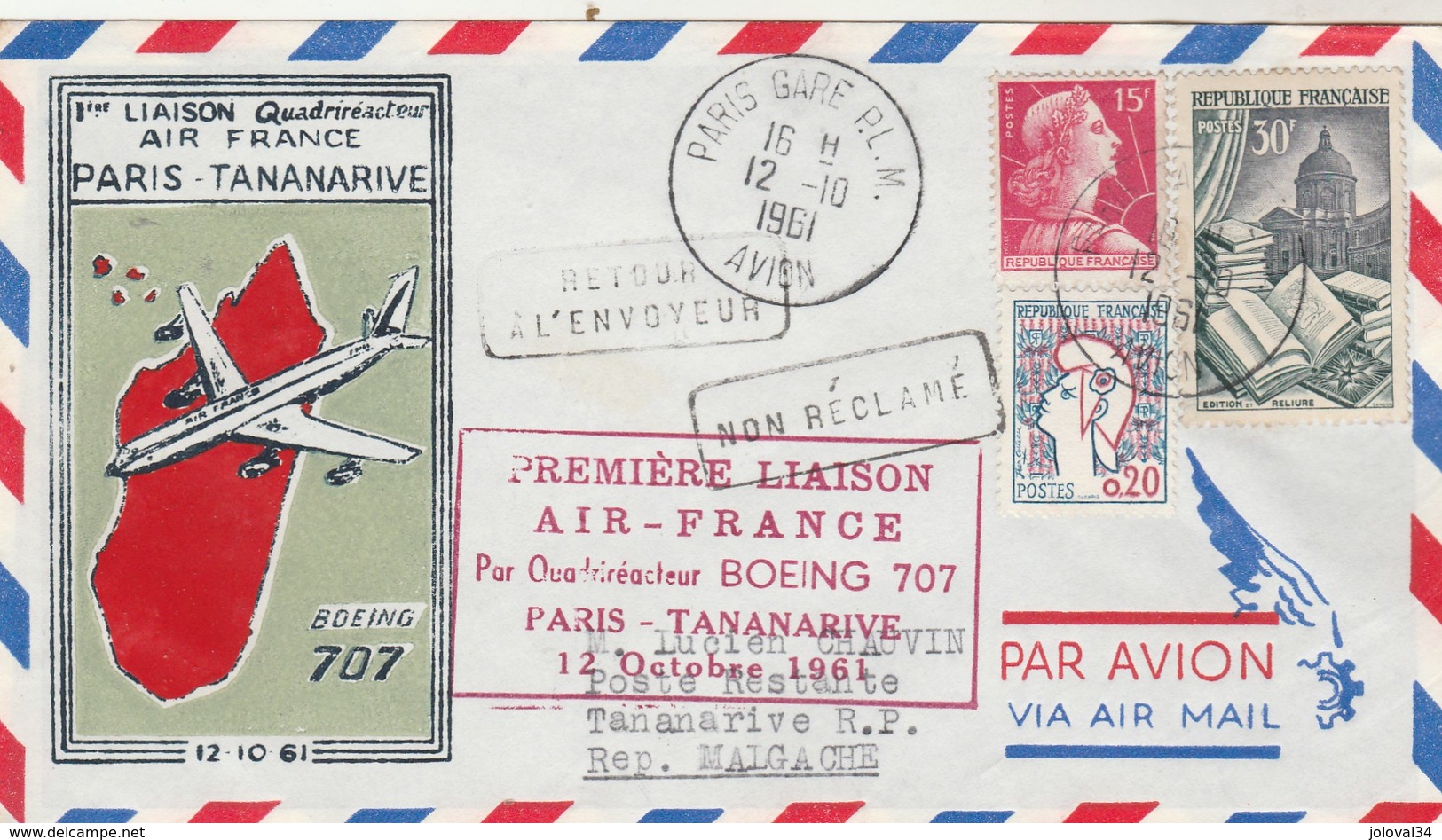 12 Octobre 1961 Première Liaison AIR FRANCE  - Paris Tananarive Par Boeing 707 - Avions